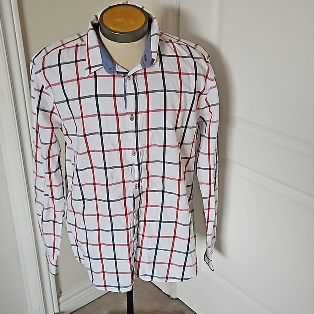 Jack & Jones Men's Stripped Long Sleeves Button Down Cotton Shirt XXL White/Red